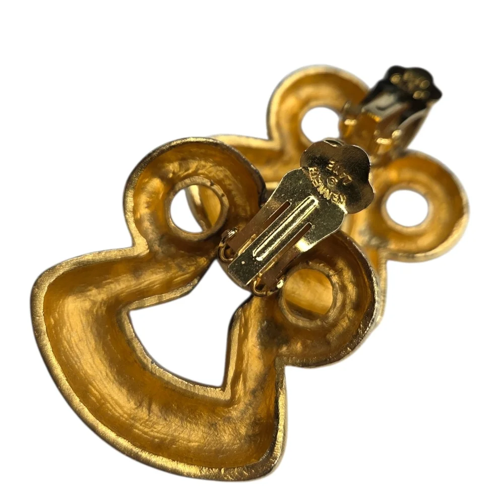 KENNETH LANE Vintage Matte Gold Plated European Architectural Clip-on Earrings